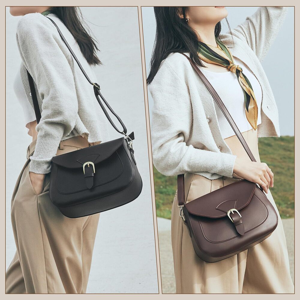 8150 Vintage Vegan Leather Saddle Crossbody Bag Black - Picture 2 of 7